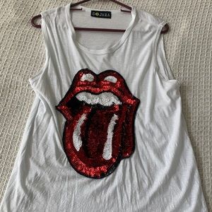 Sonata top with red black and white sequins